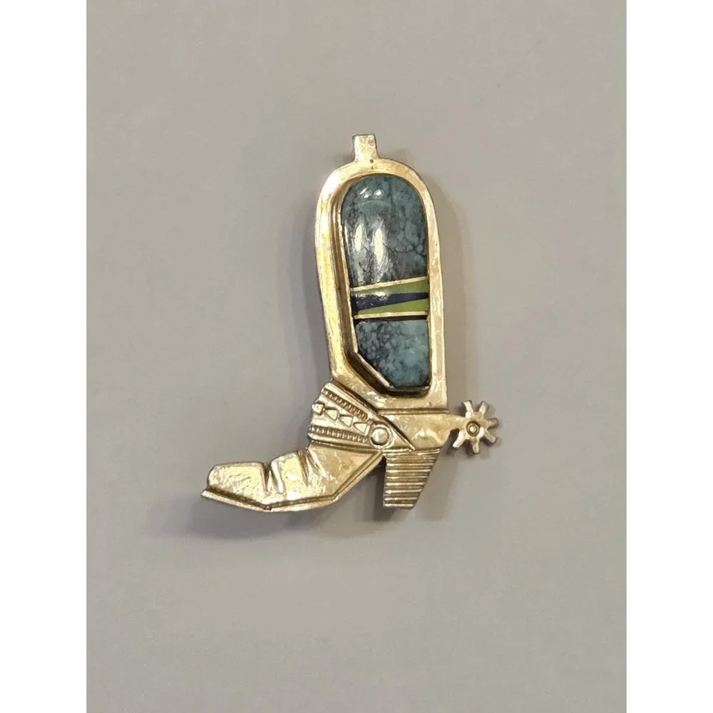 Vintage‎ Robert Vandover Navajo Sterling Silver Turquoise Boot Brooch Signed